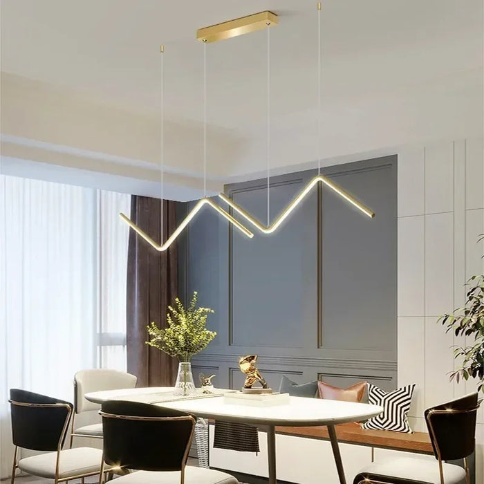 Modern LED Pendant Light – Nordic Gold Chandelier for Kitchen, Dining Room, and Restaurant, Z-Shape Design with Remote Control