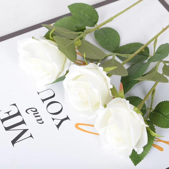 5pcs Faux Rose Silk Flower Bouquet – Long Branches, Wedding & Home Room Table Centerpiece, Fake Plant Wreath Accessories