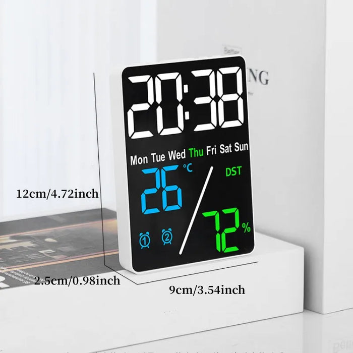 Digital Alarm Clock with Temperature and Humidity Display – 2 Alarms, Snooze, Adjustable Brightness, and LED Screen