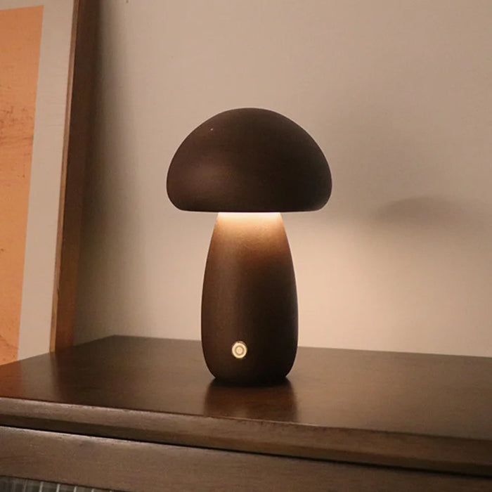 Cute Mushroom LED Night Light – Wooden Bedside Table Lamp with Touch Switch, Adjustable Brightness, and Portable USB Charging