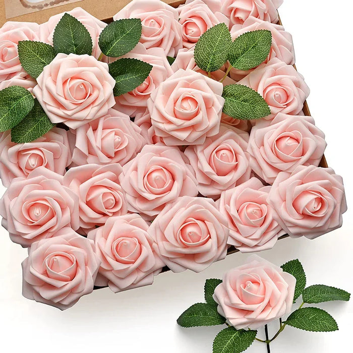 25/10PCS Red Artificial Roses with Stems – Realistic Fake Roses for DIY Wedding Bouquets, Party & Home Decorations