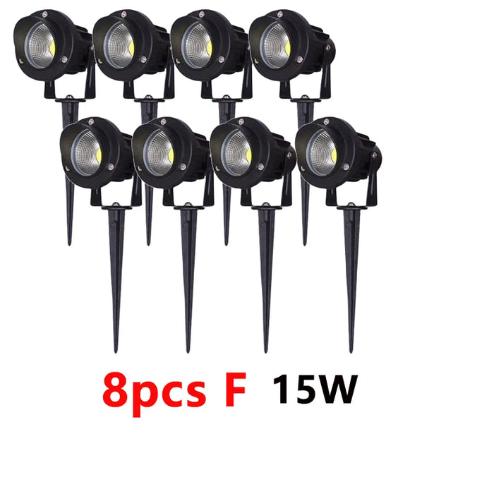 LED Garden Spike Lamp – 5W 10W 15W Outdoor Waterproof Lawn Spotlights for Pathways, Terrace, and Garden Decoration – AC220V/DC12V