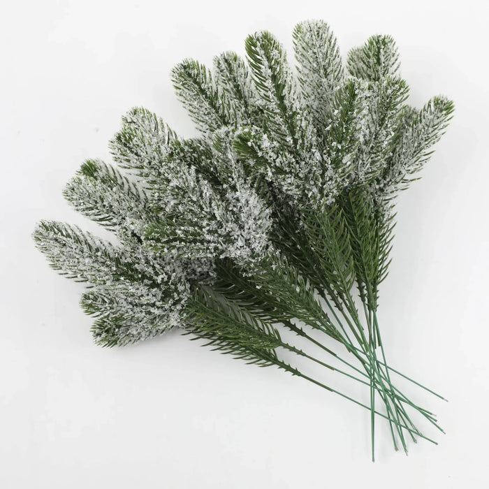 Wholesale Artificial Pine Needle Branches – Snow Frosted Green Fake Plants for DIY Christmas Wreath, Garland, and Home Decor