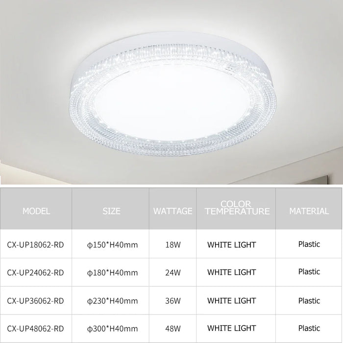 Ultra Thin Round Crystal Ceiling Lamp – Modern LED Light for Kitchen, Bedroom, and Living Room – Cool White, Energy-Efficient, 5-10m² Coverage