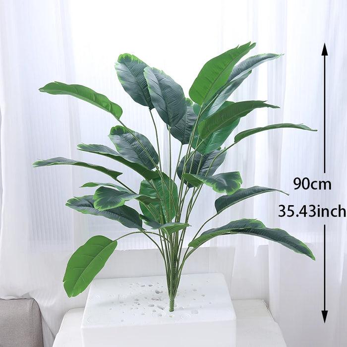 Artificial Tropical Palm Tree – 80/90CM Fake Banana Plant with Real Touch Monstera Leaves for Home and Garden Decoration