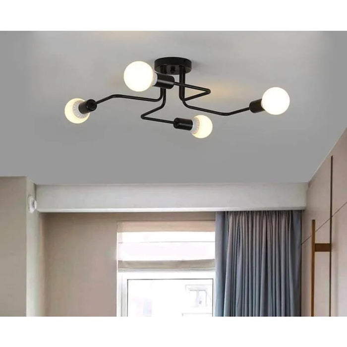 Retro E27 4-Head Ceiling Light – Vintage LED Light Fixture for Living Room, Bedroom, Kitchen, and Dining Room – Modern Crystal Ceiling Lamp