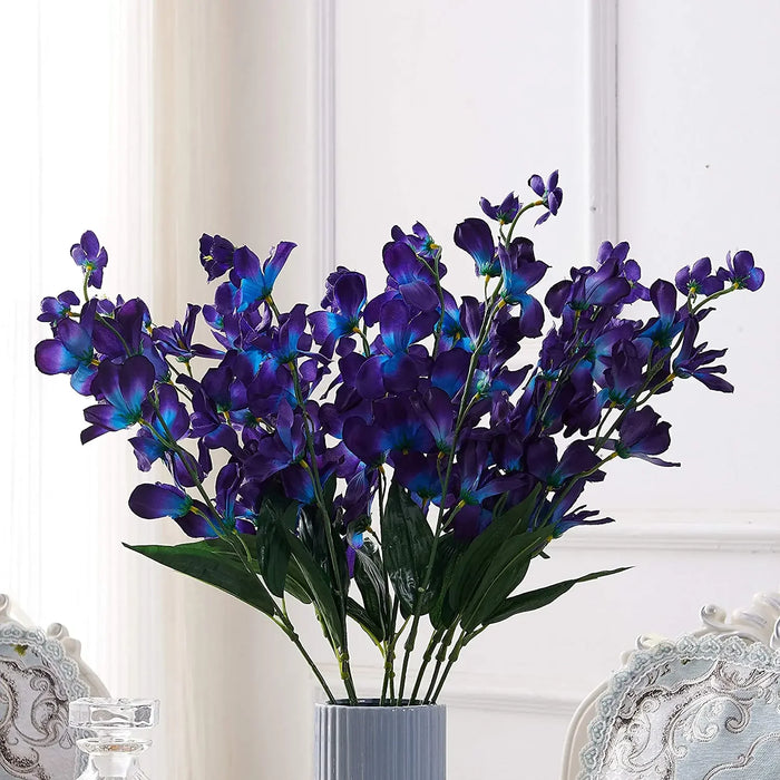 10pcs Artificial Blue Orchid Flowers with Long Stems – Bulk Decorative Faux Butterfly Orchids for Weddings and Home Decor