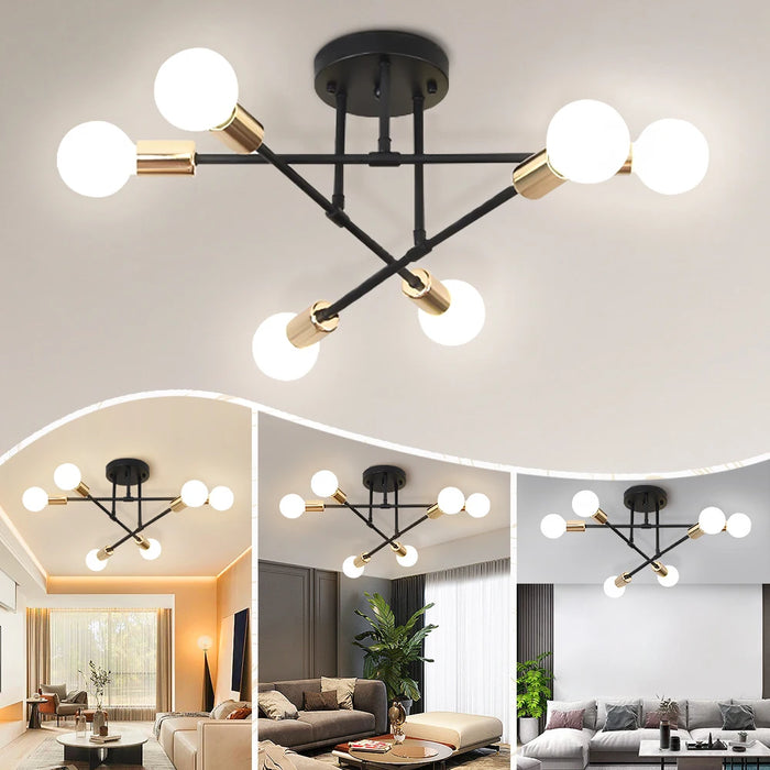 Modern LED Ceiling Chandelier – 6-Light Hanging Pendant Lamp for Living Room, Dining Room, and Kitchen