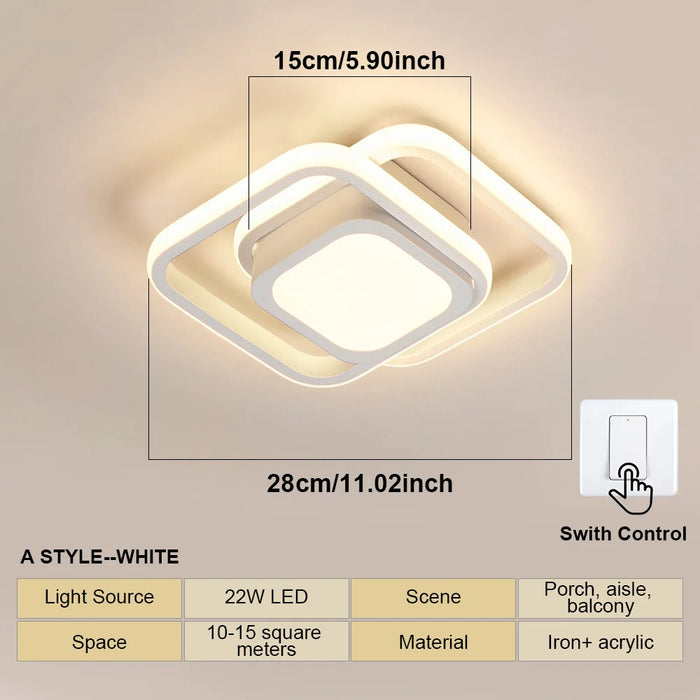 Modern LED Aisle Ceiling Light – 2-Ring Surface-Mounted Lighting Fixture for Hallway, Balcony, and Indoor Spaces