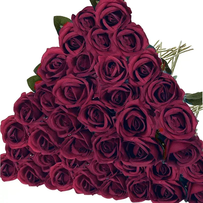 50 Pcs Artificial Silk Roses Bouquet – Real-Looking Fake Red Roses for Wedding, Party, and Home Decorations – DIY Floral Arrangements for Centerpieces