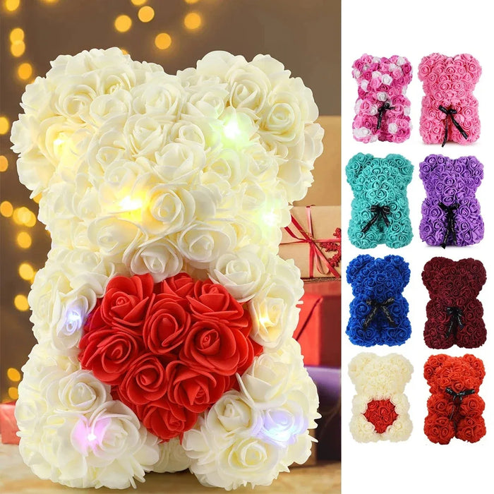 Artificial Rose Teddy Bear – Romantic Home Decor for Valentine's Day, Weddings & Anniversaries (No Box)