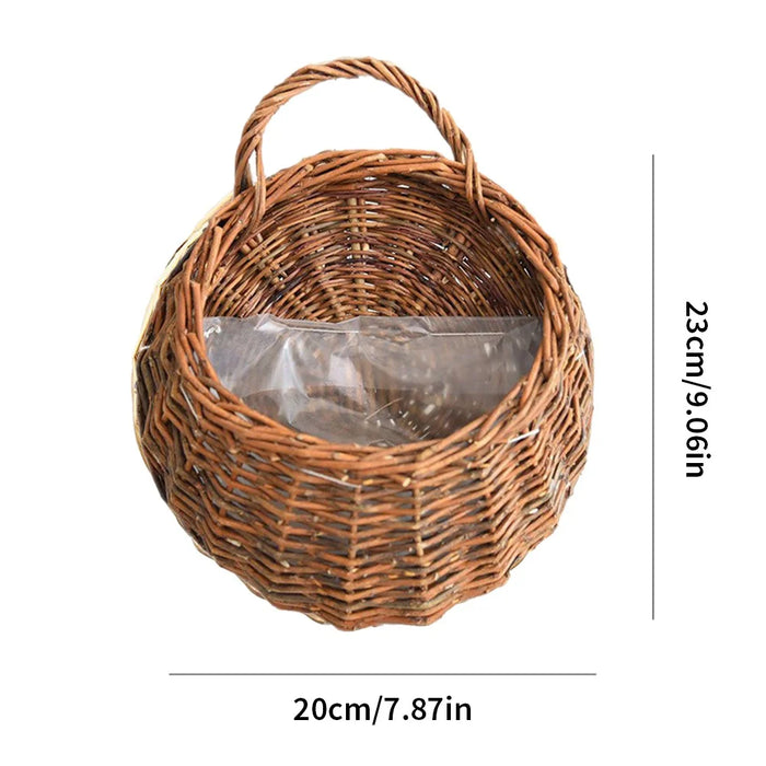 Handmade Wicker Rattan Hanging Planter Basket – Wall-Mounted Flower Pot for Balcony, Garden, and Home Décor