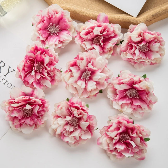 10Pcs Artificial Silk Peony Flowers – DIY Craft Fake Stamen Heads for Wedding, Home, Valentine’s Day, and Outdoor Décor