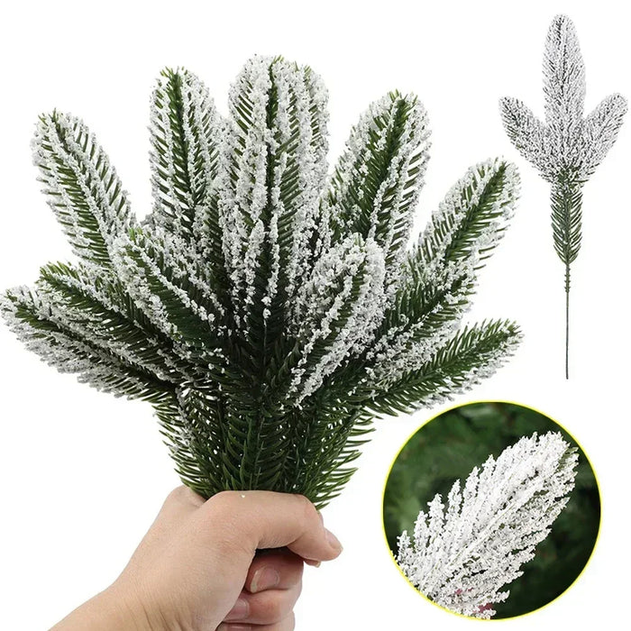 50 Pcs Artificial Green Pine Branches – Lifelike Snow Pine Needles for Christmas Tree, Wreath, and Home Decor