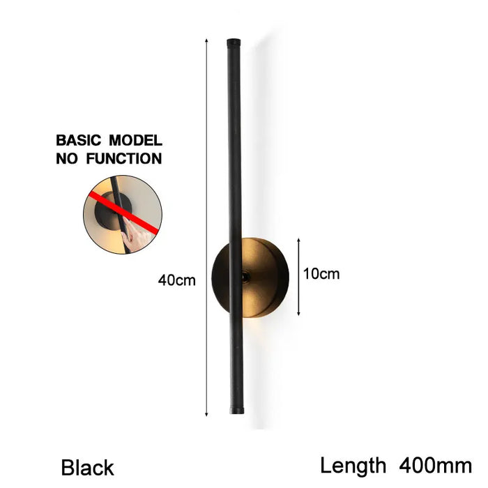 Black Dimmable LED Wall Lamp with Touch Switch – 360° Rotatable Wall Sconce for Bedroom, Living Room, and Indoor Spaces