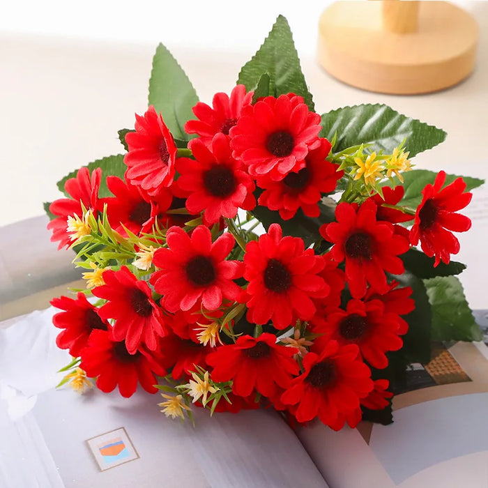 5 Fork 15-Head Artificial Daisy Gerbera Flowers – Silk Chamomile Flower Bouquet for Wedding, Home, and Party Decoration