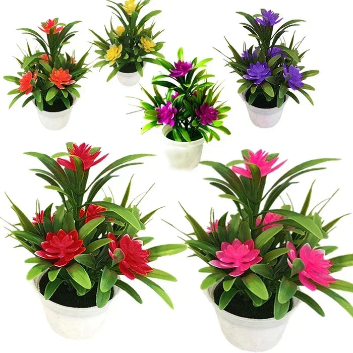 Artificial Potted Bonsai Plant – Simulation Fake Flower in Yellow, Red, Pink, Orange, Purple for Home, Garden, and Table Decoration
