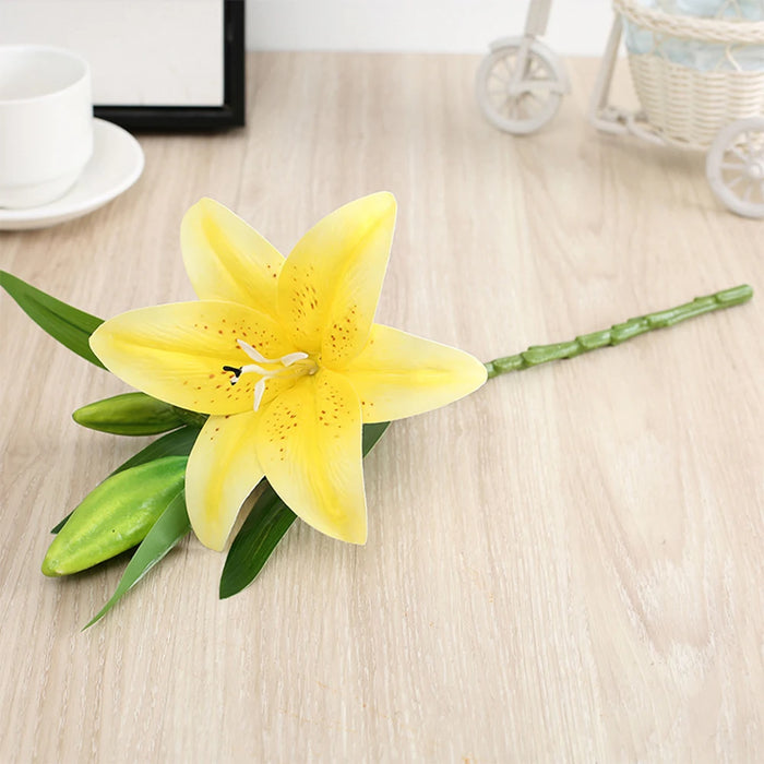 Realistic 3D Printed Lily Branch Artificial Flowers – White Fake Flowers for Wedding, Home, and Garden Decoration – Ideal for Bridal Showers and Parties