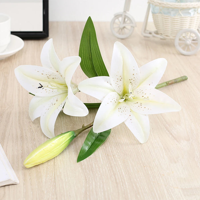 Realistic 3D Printed Lily Branch Artificial Flowers – White Fake Flowers for Wedding, Home, and Garden Decoration – Ideal for Bridal Showers and Parties