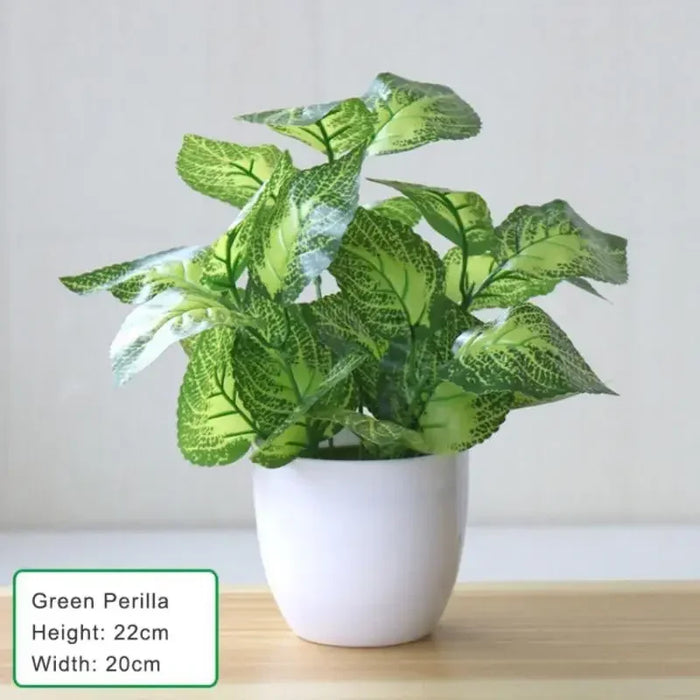 Artificial Bonsai Plant – Lifelike Simulation Green Basil, Red Basil, Maple Leaf & Watermelon Leaf – Perfect for Home, Office, Living Room & Desk Decoration