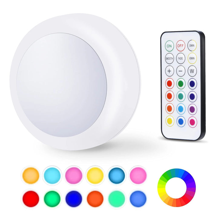 Battery-Powered LED Puck Lights – 13-Color Remote-Control Interior Closet Light for Wardrobe, Under-Cabinet, and Night Lighting