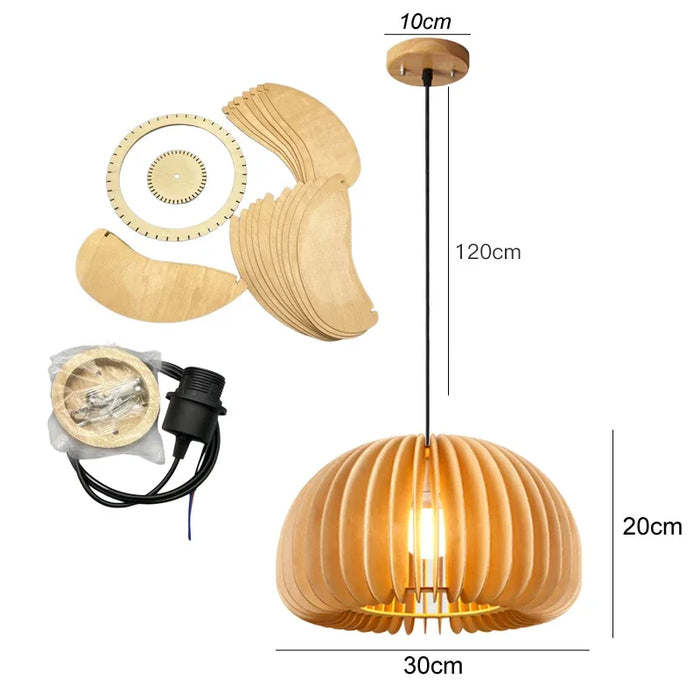 Modern Wood Pumpkin Pendant Light – Handmade Hanging Lamp for Dining Room, Bedroom, and Home Decor – Natural Bamboo & Wooden E27 Fixture (18-42cm)