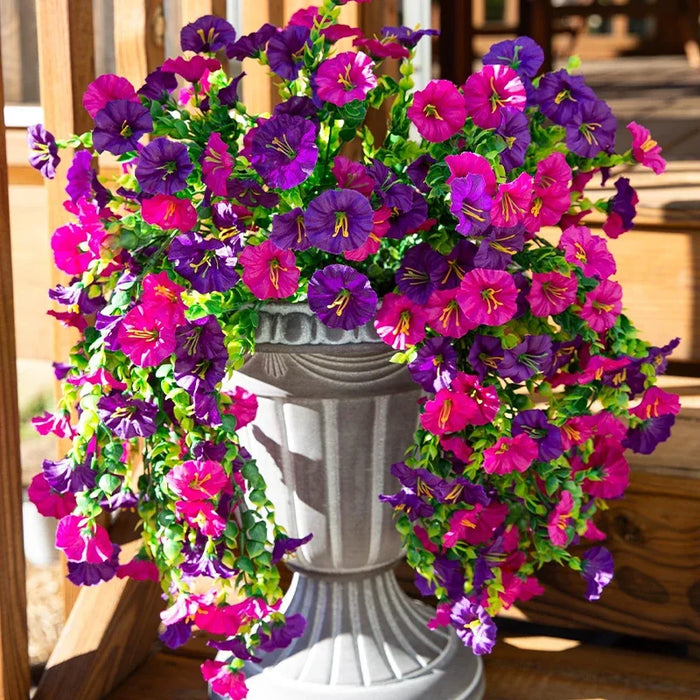 2PCS Artificial Morning Glory Hanging Flowers – Fake Petunia Flowers for Outdoor Garden, Home Decor, and Wedding Decorations
