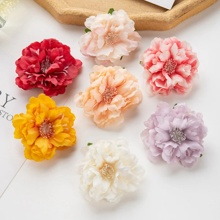 10Pcs Artificial Silk Peony Flowers – DIY Craft Fake Stamen Heads for Wedding, Home, Valentine’s Day, and Outdoor Décor