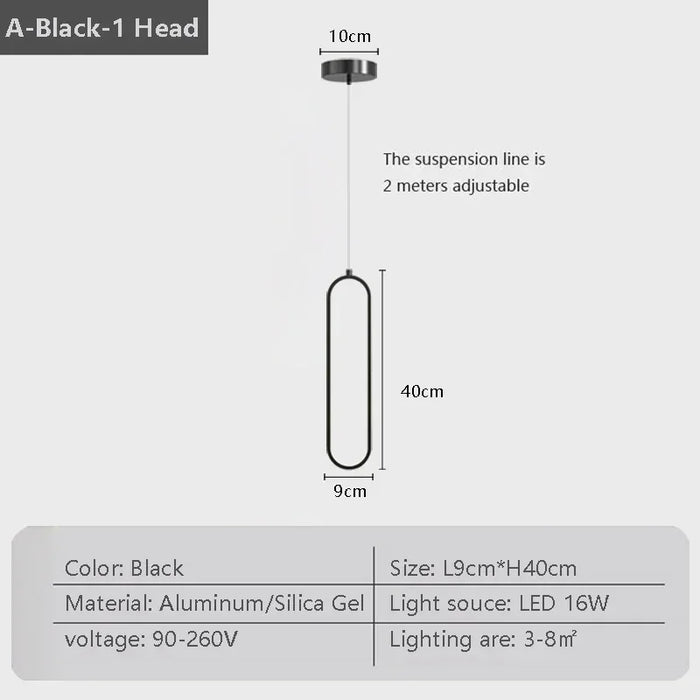 Modern LED Pendant Light – Black and Gold Hanging Lamp for Bedroom, Living Room, and Dining Room – Stylish Indoor Ceiling Light Fixture