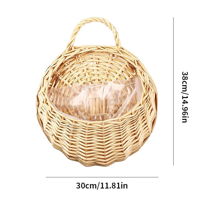 Handmade Wicker Rattan Hanging Planter Basket – Wall-Mounted Flower Pot for Balcony, Garden, and Home Décor