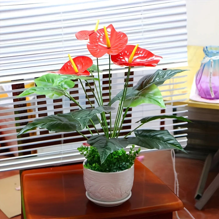 55CM Artificial Anthurium Plant – Realistic Fake Flower Pot for Indoor & Outdoor Home, Garden, Wedding, and Party Decoration