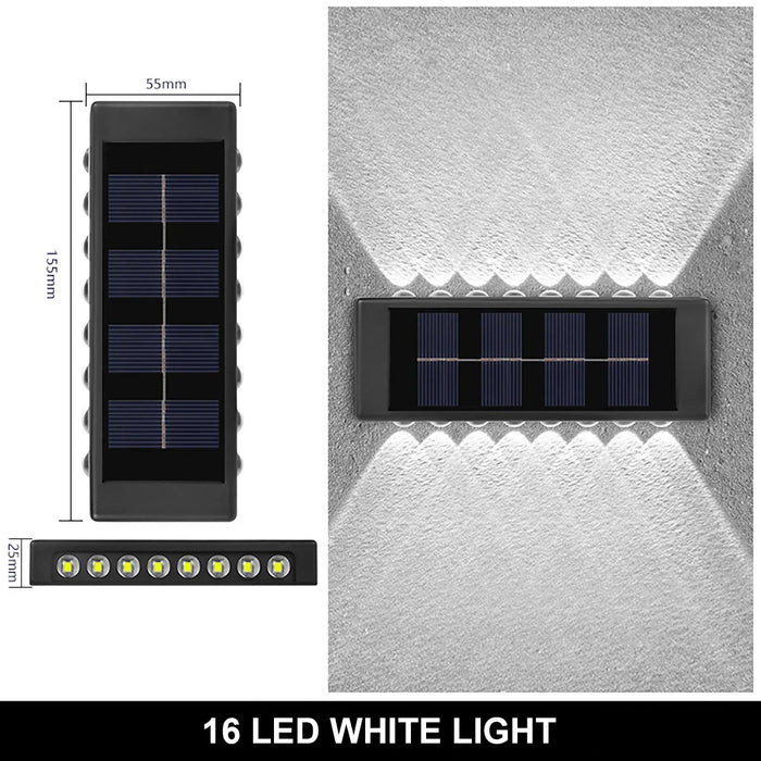 Outdoor Solar Wall Lamp – 4/6/12/16 LED Waterproof Up and Down Luminous Lighting for Garden, Street, and Balcony Decor