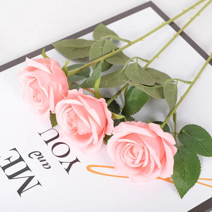 5pcs Faux Rose Silk Flower Bouquet – Long Branches, Wedding & Home Room Table Centerpiece, Fake Plant Wreath Accessories