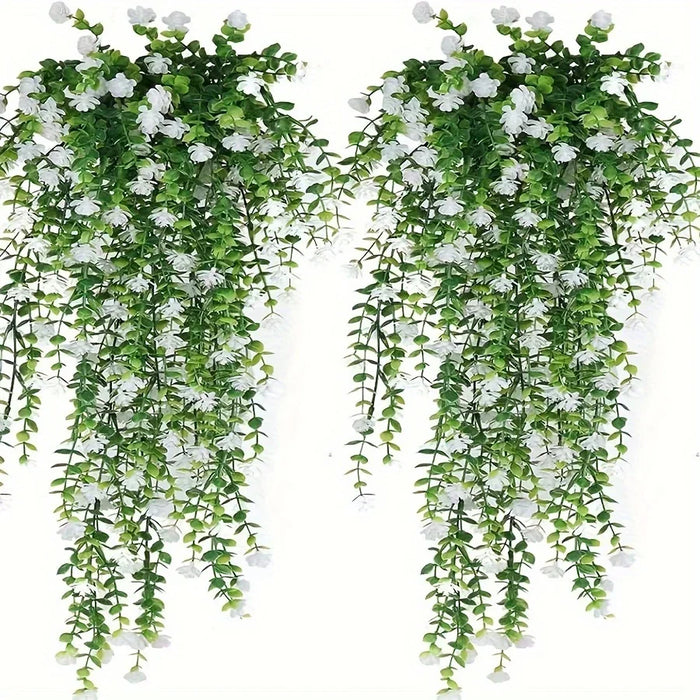 3pcs Artificial Hanging Plants – Faux Eucalyptus Leaf Greenery Vine – UV Resistant Plastic Outdoor Hanging Plants for Home, Garden, and Party Decoration