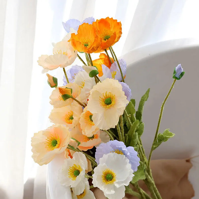 Artificial Silk Poppies Bouquet – Lifelike Fake Poppy Flowers for Wedding, Home, Party Decor – 60cm Long Branch for Table & Event Decoration