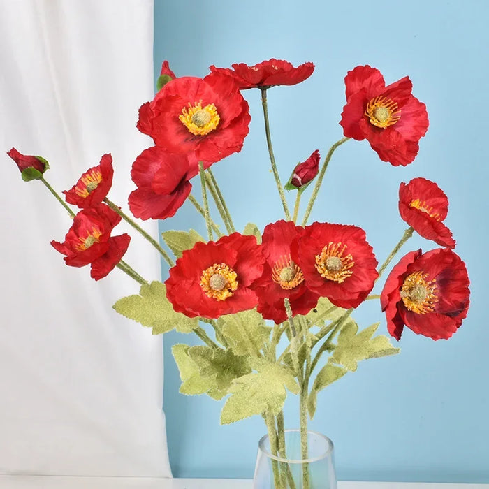 4-Head Artificial Poppy Flowers – Silk Wedding and Home Decor Floral Arrangement