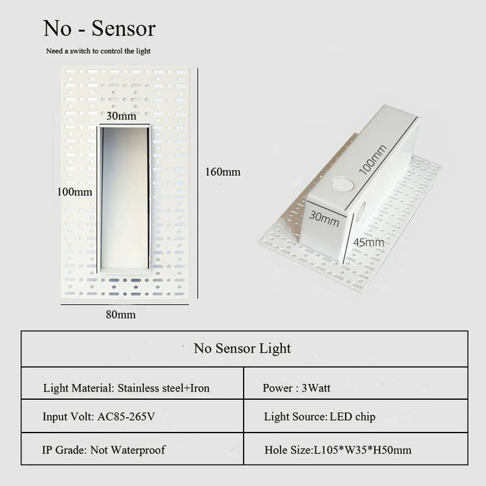 LED Embedded Wall Lamp with PIR Motion Sensor – 3W White & Black Staircase Footlight for Aisle, Corridor, and Home Lighting