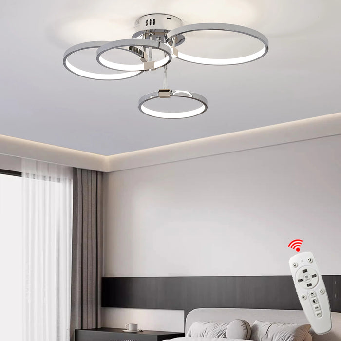 Modern Dimmable LED Ceiling Light – 4/6 Ring Chandelier with Remote Control, Adjustable Color Temperature for Living Room, Bedroom, and Dining Room