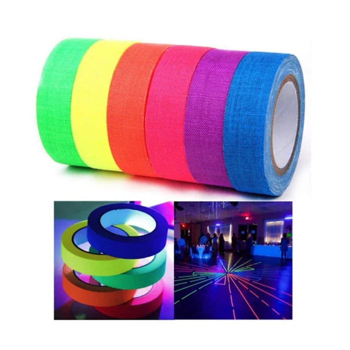 Fluorescent UV Cotton Tape – Glow in the Dark Neon Gaffer Tape for Party Decorations, Safety Warning, and Home Decor