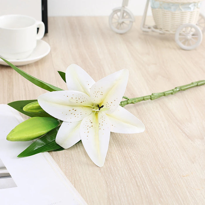 Realistic 3D Printed Lily Branch Artificial Flowers – White Fake Flowers for Wedding, Home, and Garden Decoration – Ideal for Bridal Showers and Parties