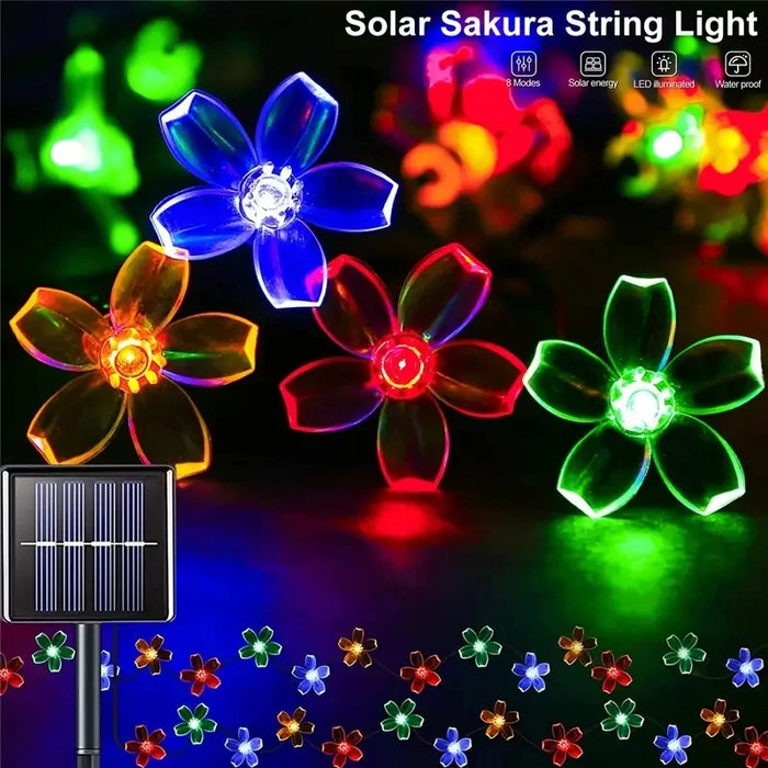 Cherry Blossom Solar String Lights – Waterproof Outdoor LED Fairy Lights with 2/8 Modes for Gardens, Patios, and Holiday Decor