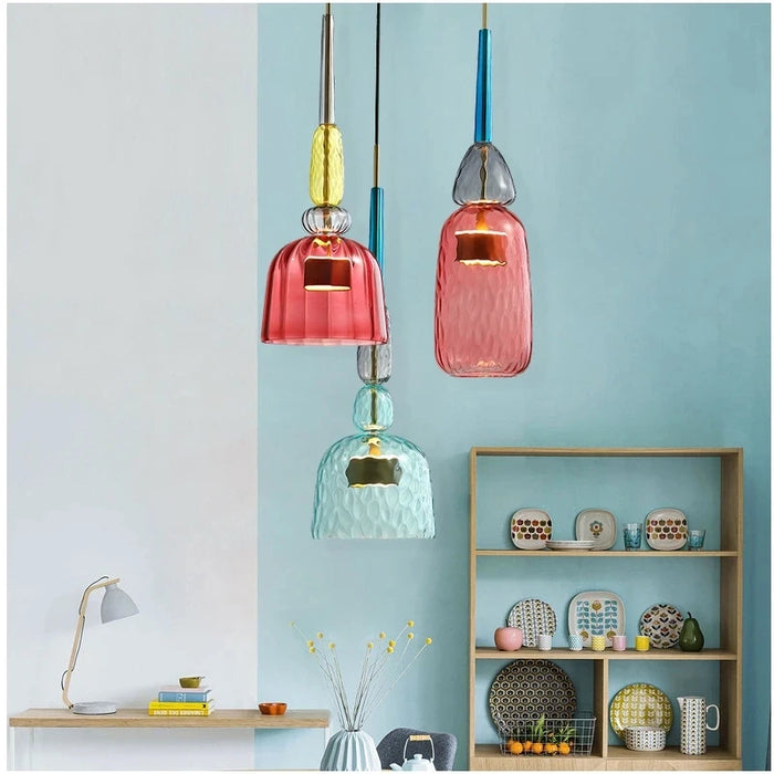 Modern LED Glass Pendant Lamp – Vibrant Colorful Hanging Lights for Bedroom, Living Room, and Home Decor
