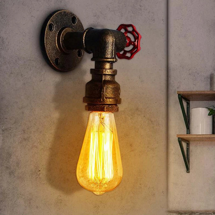 Vintage Water Pipe Wall Lamp – Industrial Steampunk Faucet Design for Home, Bar, and Loft Decor