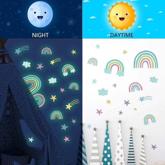 Glow in the Dark Cartoon Luminous Wall Stickers – Fluorescent Rainbow Decal for Kids' Rooms, Bedroom, Ceiling, and Nursery Home Decor