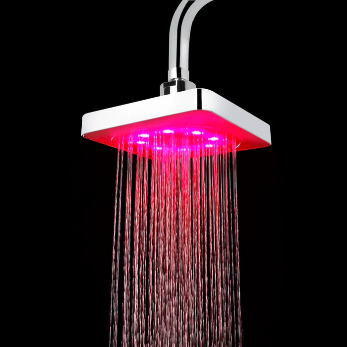 LED Rainfall Shower Head – Ultra-Quiet 7 Colors Gradual Changing with Temperature Sensor, Square Fixed Showerhead for Modern Bathrooms