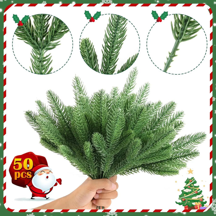 24 Pcs Artificial Pine Branches Green Plants Pine Needles DIY Accessories for Garland Wreath Christmas and Home Garden Decor