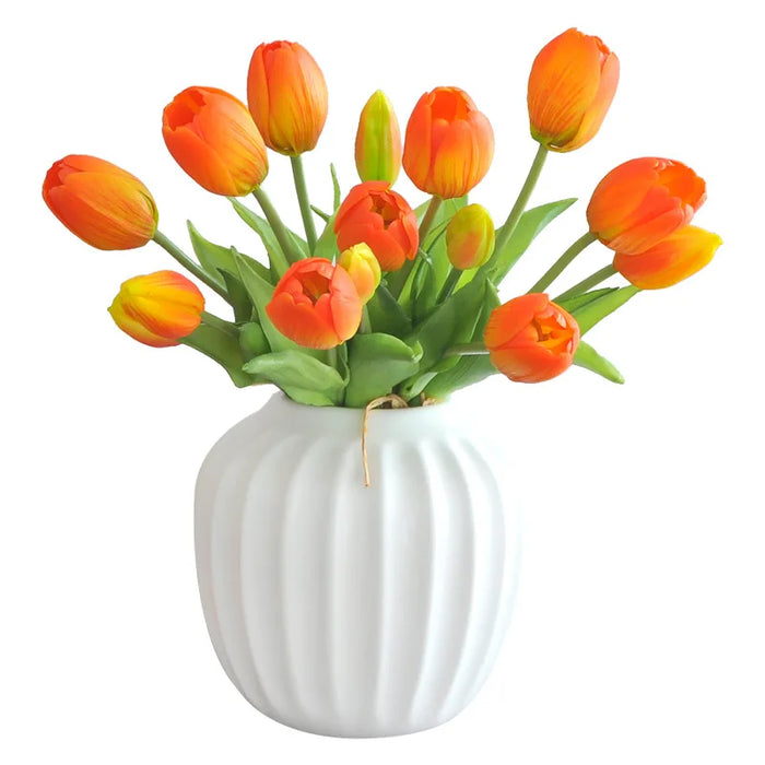 5 Short Pole Tulips Artificial Bouquet – Soft Rubber Silk Tulips for Home Decoration, Weddings, and Photography Props