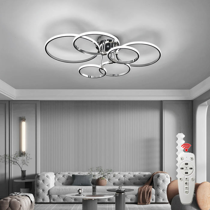 Modern LED Ceiling Chandelier – Dimmable Light with Remote & App Control, Gold/Chrome/Black Finish, for Living Room & Bedroom