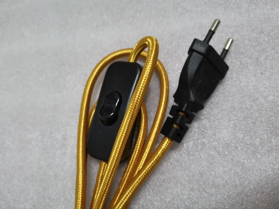 220V AC Power Cord with European Plug and Switch – Classic Fabric Textile Covered Flex Extension Cable for Table Lamp