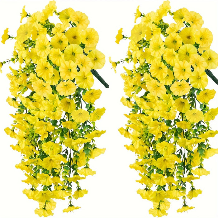 2pcs UV-Resistant Artificial Morning Glory & Eucalyptus Hanging Flower Decor – Perfect for Garden, Home, Weddings & Outdoor Events